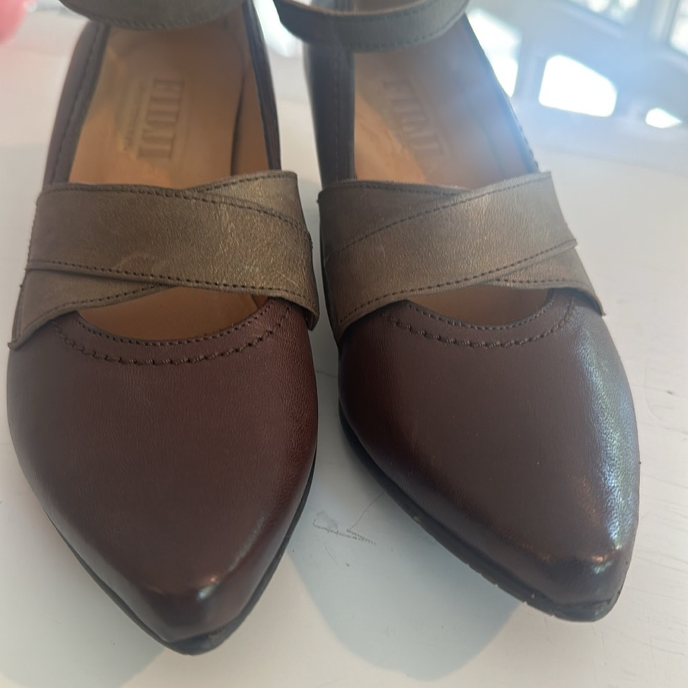 FIDJI two tone leather ankle strap heels 38 7 - Picture 2 of 9